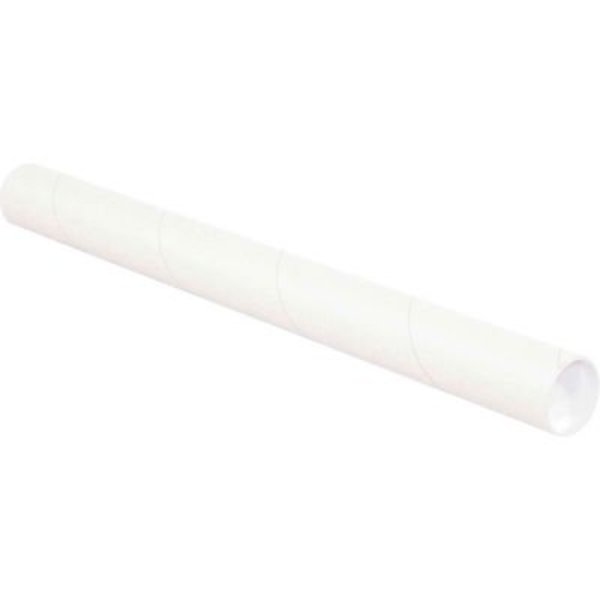 The Packaging Wholesalers Mailing Tubes With Caps, 2-1/2" Dia. x 36"L, 0.07" Thick, White, 34/Pack P2536W